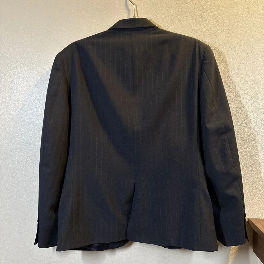 Barrington Blazer Mens 38 Short Black Pinstripe Two Buttons Wool Poly Blend